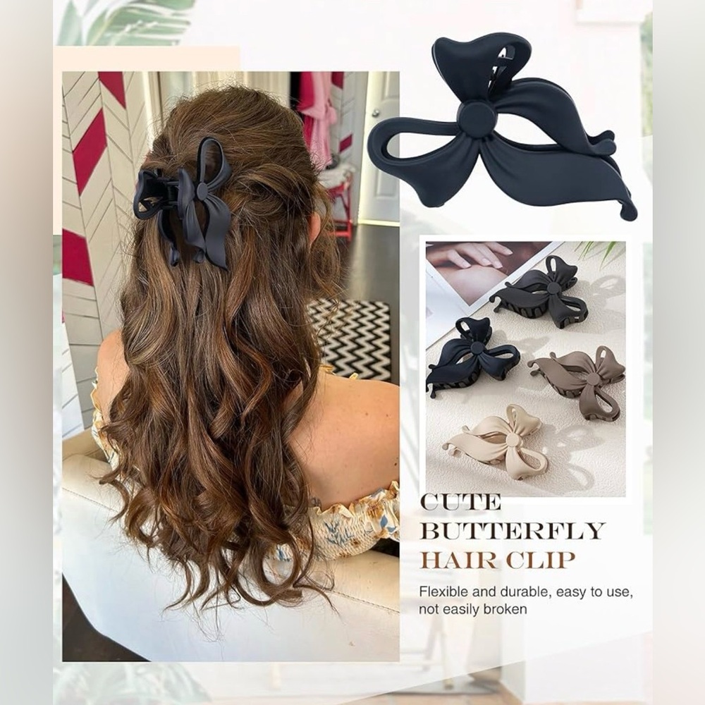 4 Piece Elegant Bow Hair Claw Clip Set - Tan, Brown, Gray and Black - Picture 4 of 6
